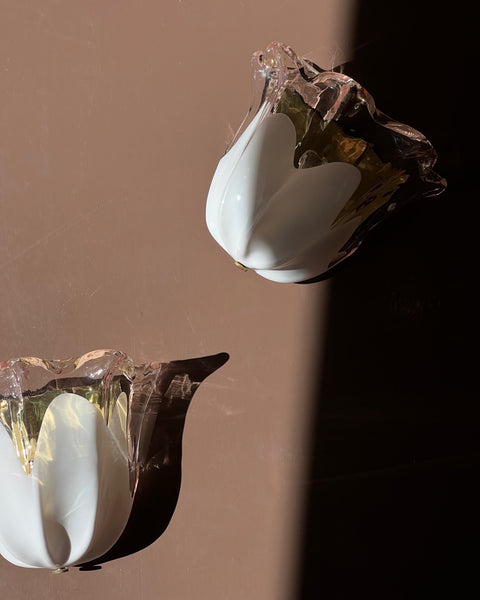 Vintage milky pink/clear Murano wall lamps