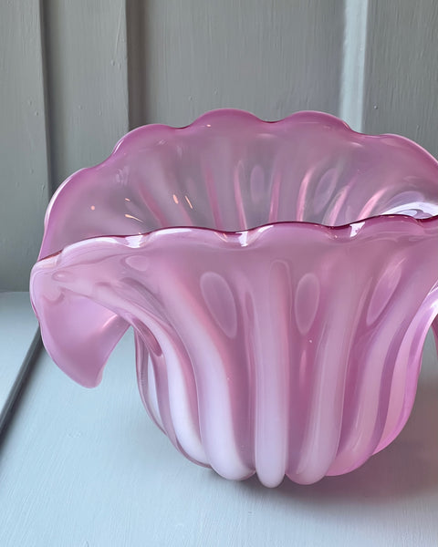 Vintage opal pink Murano shell bowl