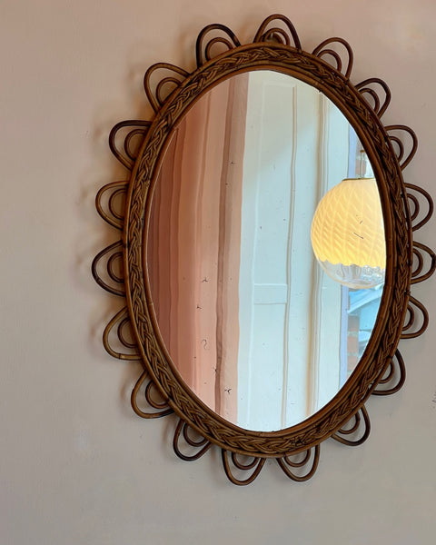 Vintage Italian mirror with rattan frame