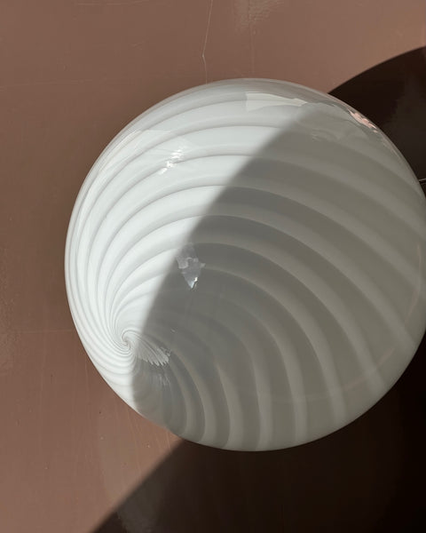 Vintage round white swirl Murano ceiling lamp (D45)
