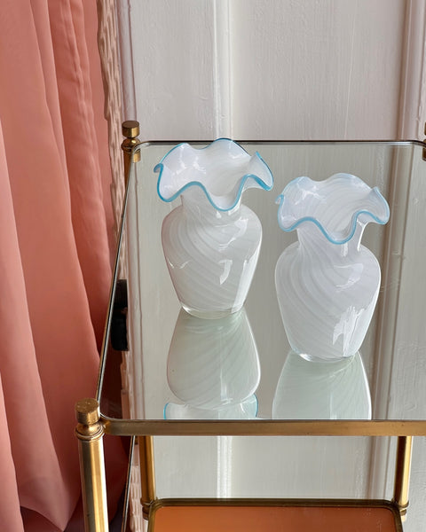 Vintage white/blue Murano swirl vase