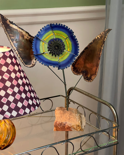 Vintage Curtis Jere blue enamel flower sculpture