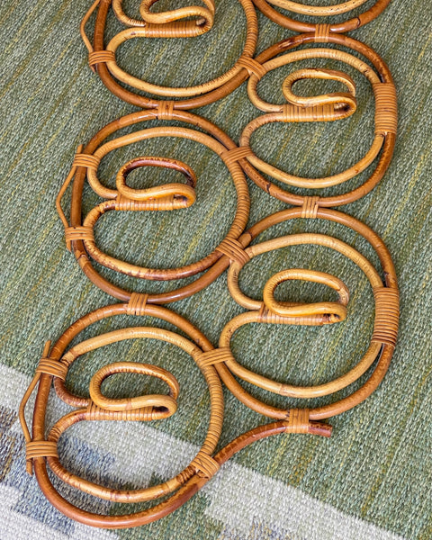Large vintage rattan coat rack
