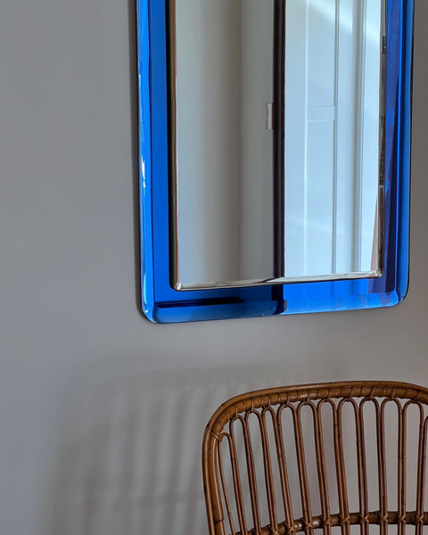 Vintage Italian mirror with blue mirror frame