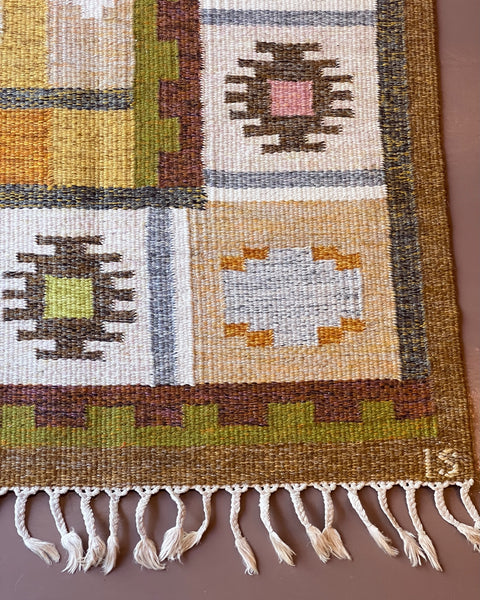 Vintage flat weave rug by Ingegerd Silow (IS)