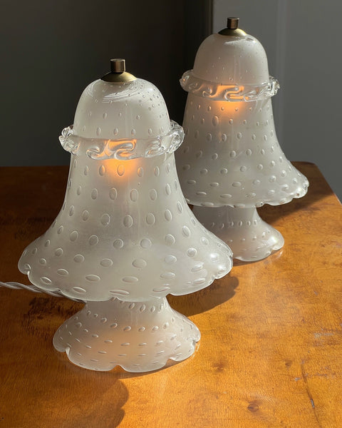 Vintage clear/frosted Murano table lamps (Sold as a pair)