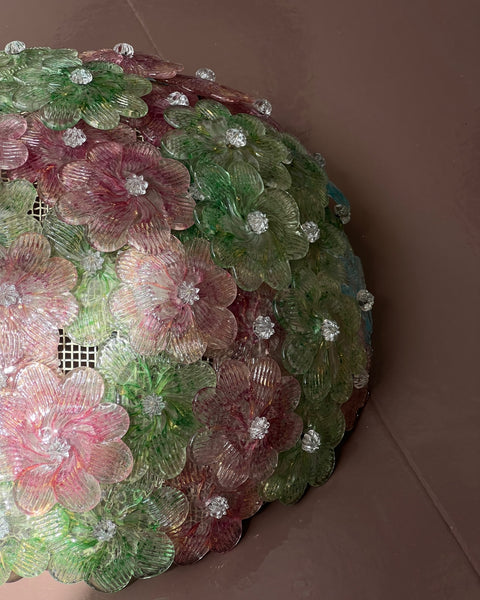Vintage green/pink/blue Murano flower ceiling/wall lamp (D34)