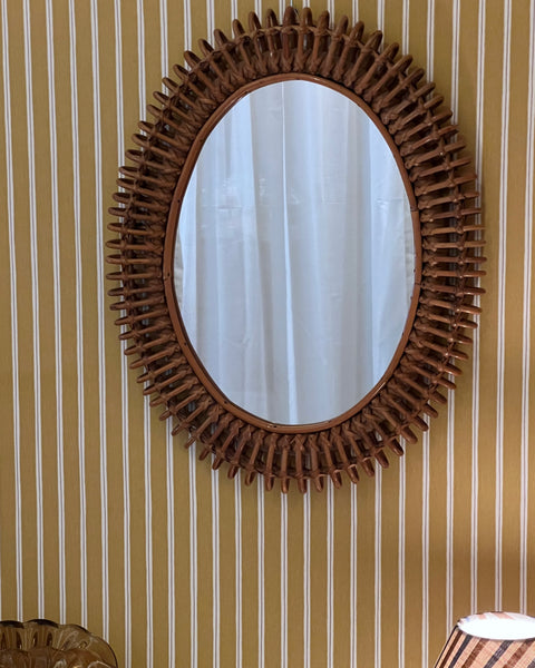 Vintage Italian mirror with rattan frame