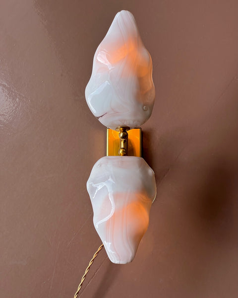 Vintage milky white/pink Murano double wall lamp