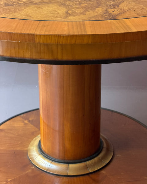 Vintage round lacquered burl wood dining table