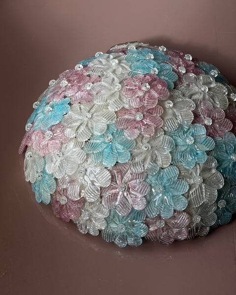 Vintage pink/blue/clear Murano flower ceiling/wall lamp (D38)