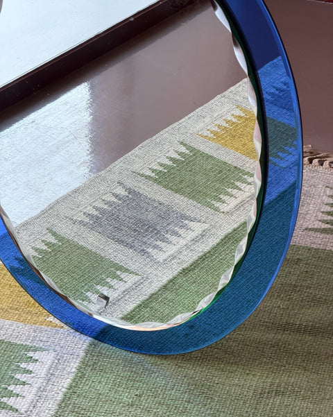 Vintage Italian mirror with faceted blue mirror frame