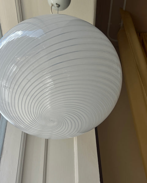 Vintage Murano oval white swirl ceiling lamp (D40)