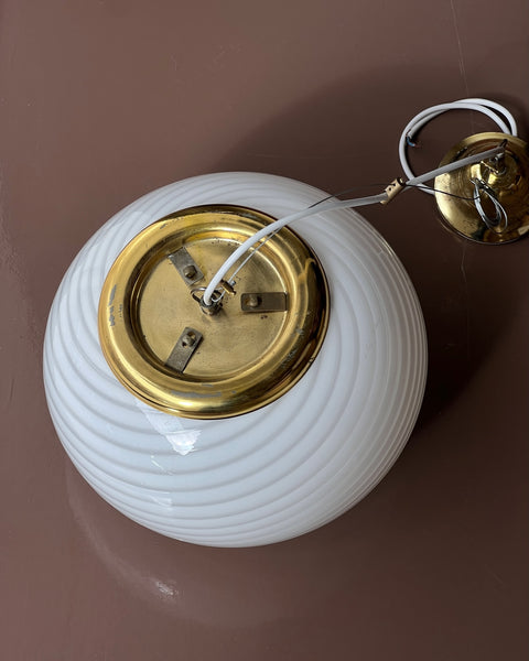 Vintage Murano oval white swirl ceiling lamp (D32)