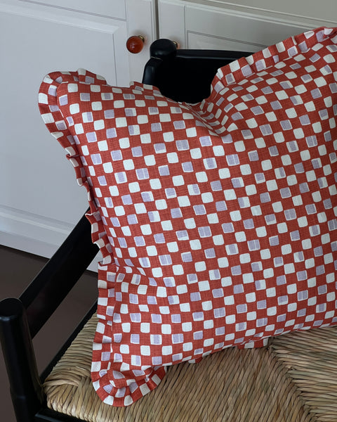Faye ruffled cushion - Rust & Lilac (Available upon request)