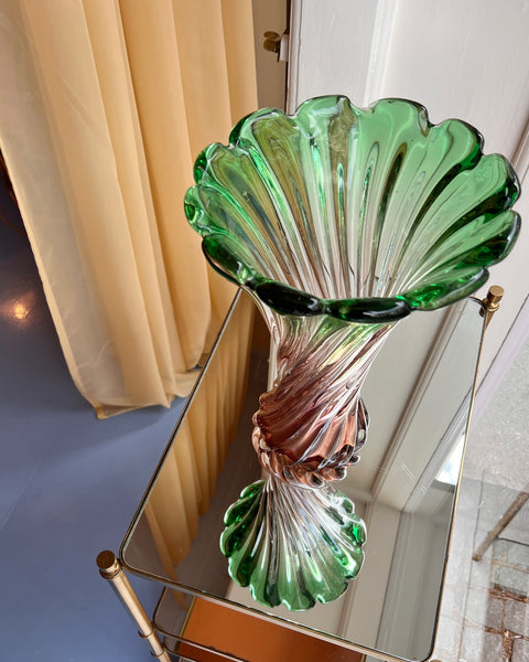 Large vintage green/brown Murano vase