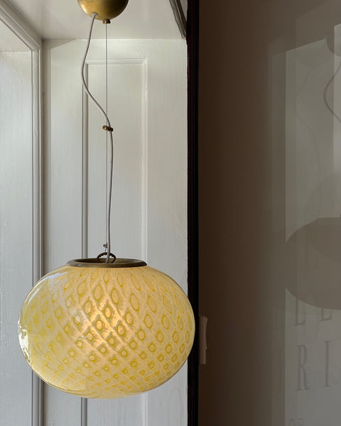 Vintage oval yellow dotted Murano ceiling lamp (D35)