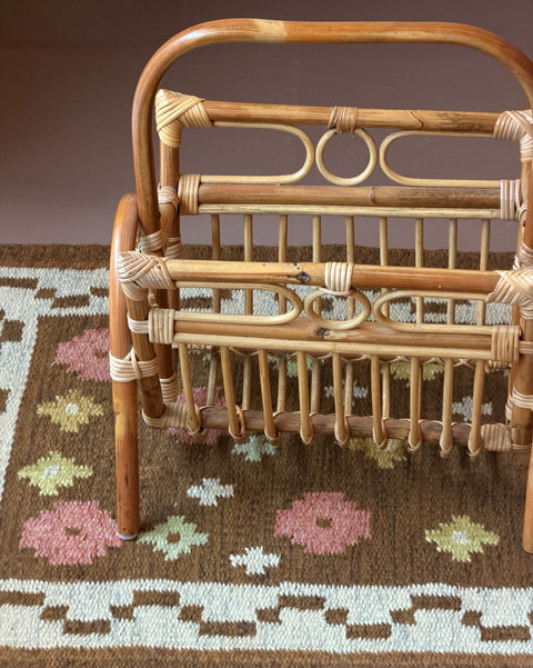 Large vintage rattan magazine holder