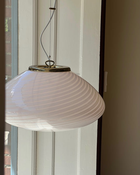 Large vintage oval light pink swirl Murano ceiling lamp (D50)