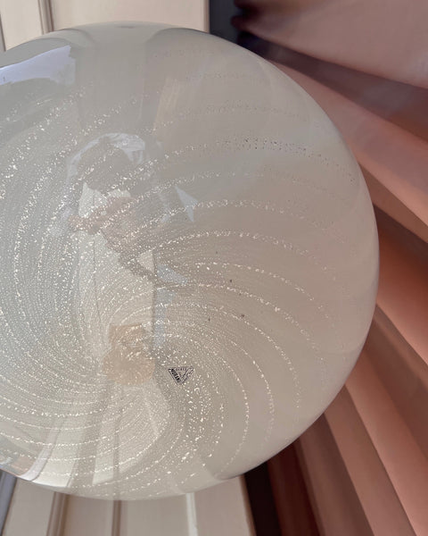 Large vintage oval silver/white swirl Murano ceiling lamp (D50)