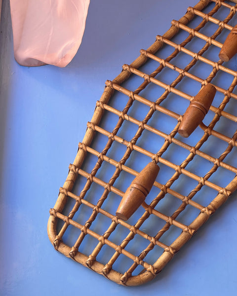 Vintage rattan coat rack