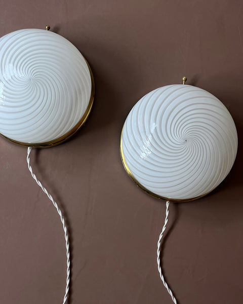 Vintage Murano white swirl ceiling/wall lamp (D23)