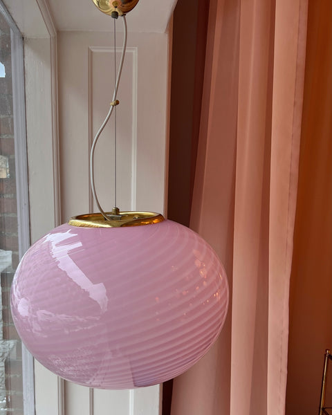 Vintage oval pink swirl Murano ceiling lamp (D45)