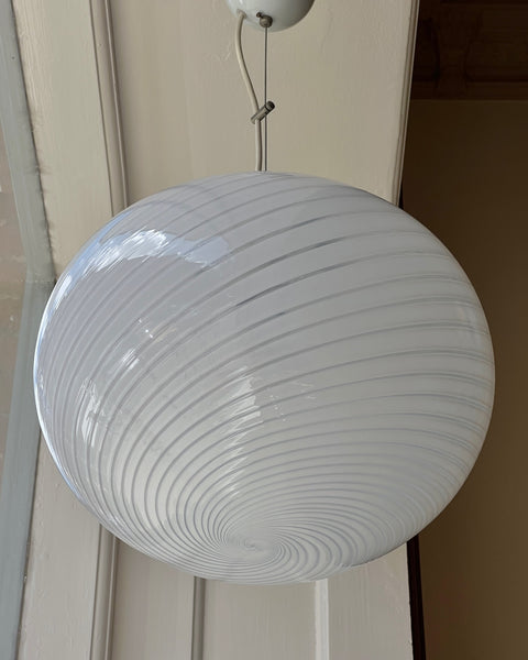Vintage Murano oval white swirl ceiling lamp (D40)