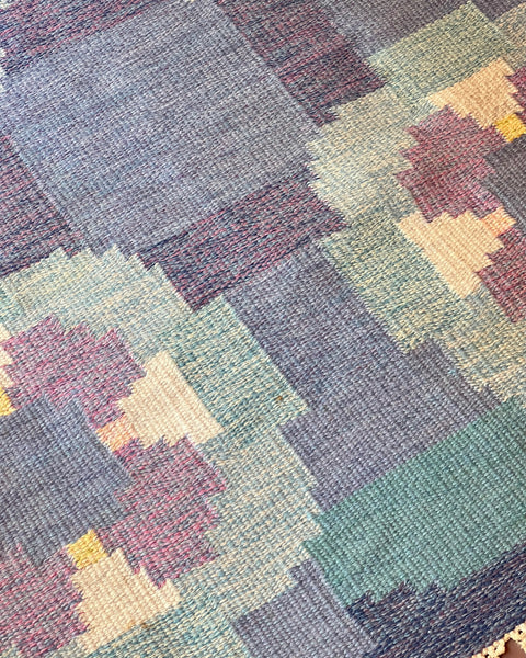 Vintage purple/blue flat weave rug by Ingegerd Silow (IS)