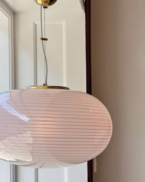 Vintage oval pink / white swirl Murano ceiling lamp (D50)
