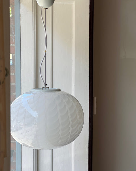 Vintage Murano oval white swirl ceiling lamp (D40)