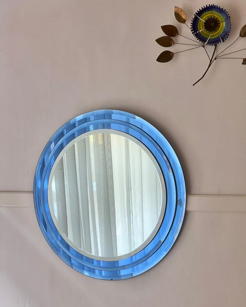 Round vintage Italian mirror with blue frame