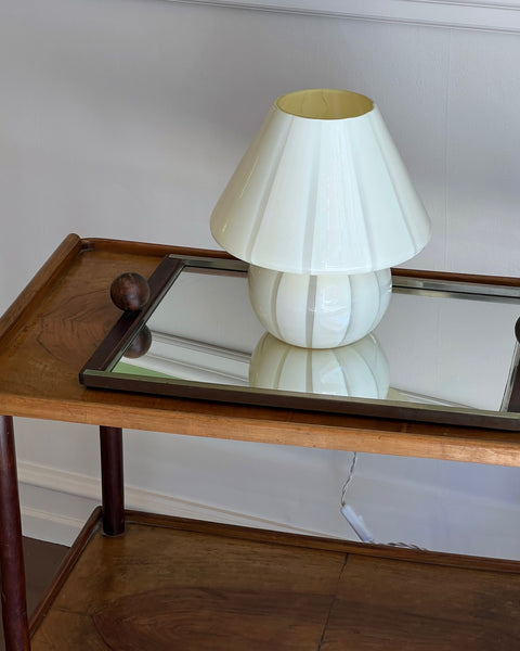 Vintage light yellow vertical striped Murano mushroom table lamp