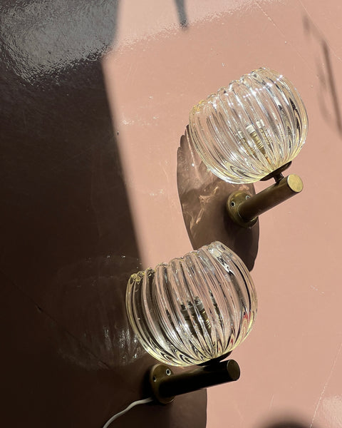 Pair of vintage clear/golden Murano wall lamps