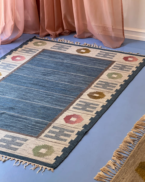 Vintage flat weave rug by Anna-Greta Sjöqvist (AGS)