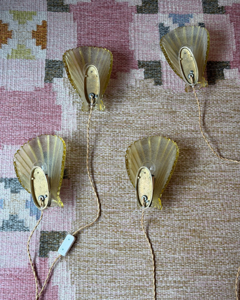 Vintage golden Murano shell wall lamps (4 available)