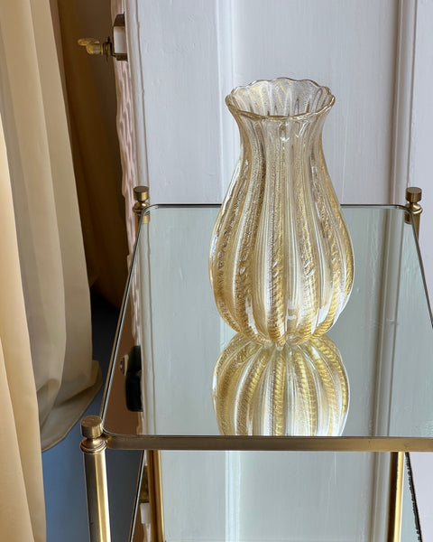 Vintage large clear/golden Murano vase
