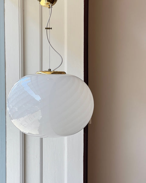 Vintage Murano white swirl oval ceiling lamp (D40)