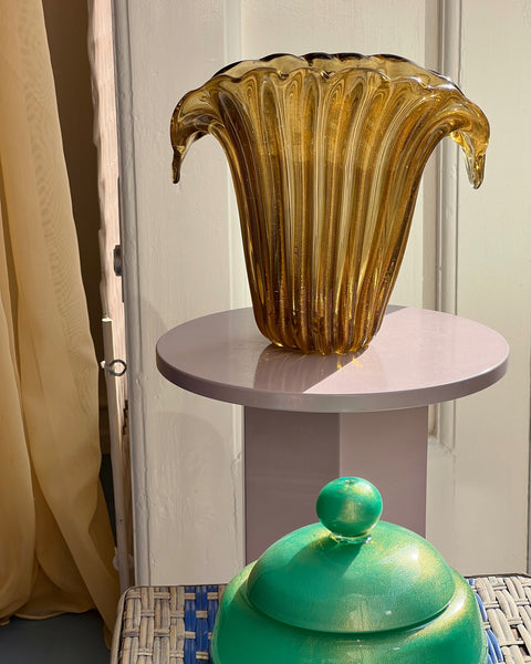 Vintage amber Murano shell vase