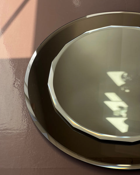 Vintage Italian round mirror with golden brown mirror frame