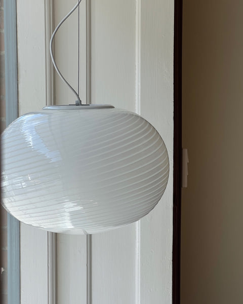 Vintage Murano oval white swirl ceiling lamp (D40)