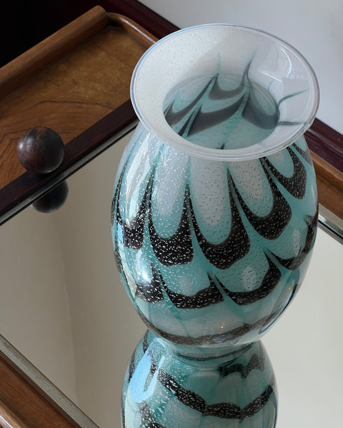 Vintage turquoise/black/silver Murano vase