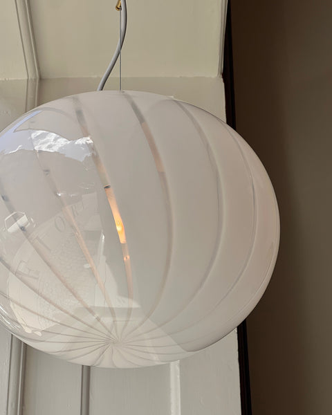 Vintage Murano oval white swirl ceiling lamp (D38)