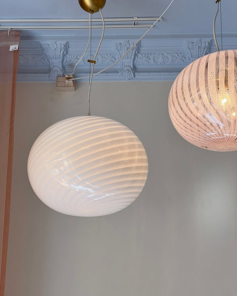 Vintage oval white swirl Murano ceiling lamp (D40)