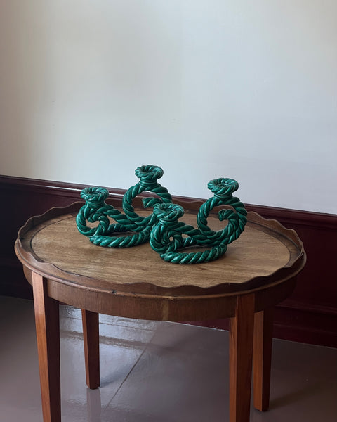 Vintage green twisted ceramic candle holder