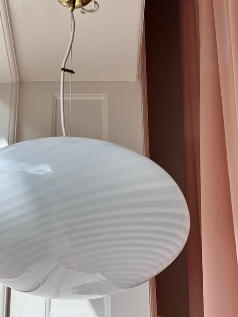 Vintage oval white swirl Murano ceiling lamp (D40)