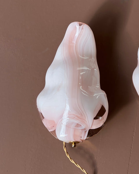 Vintage milky white/pink Murano wall lamps (2 available)