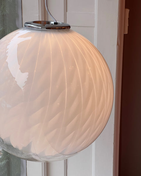 Large vintage white clear Murano ceiling lamp (D50)