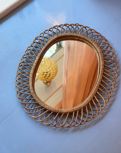 Vintage Italian mirror with rattan frame