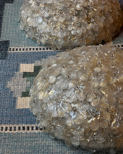 Vintage clear/golden Murano flower ceiling/wall lamp (D44)